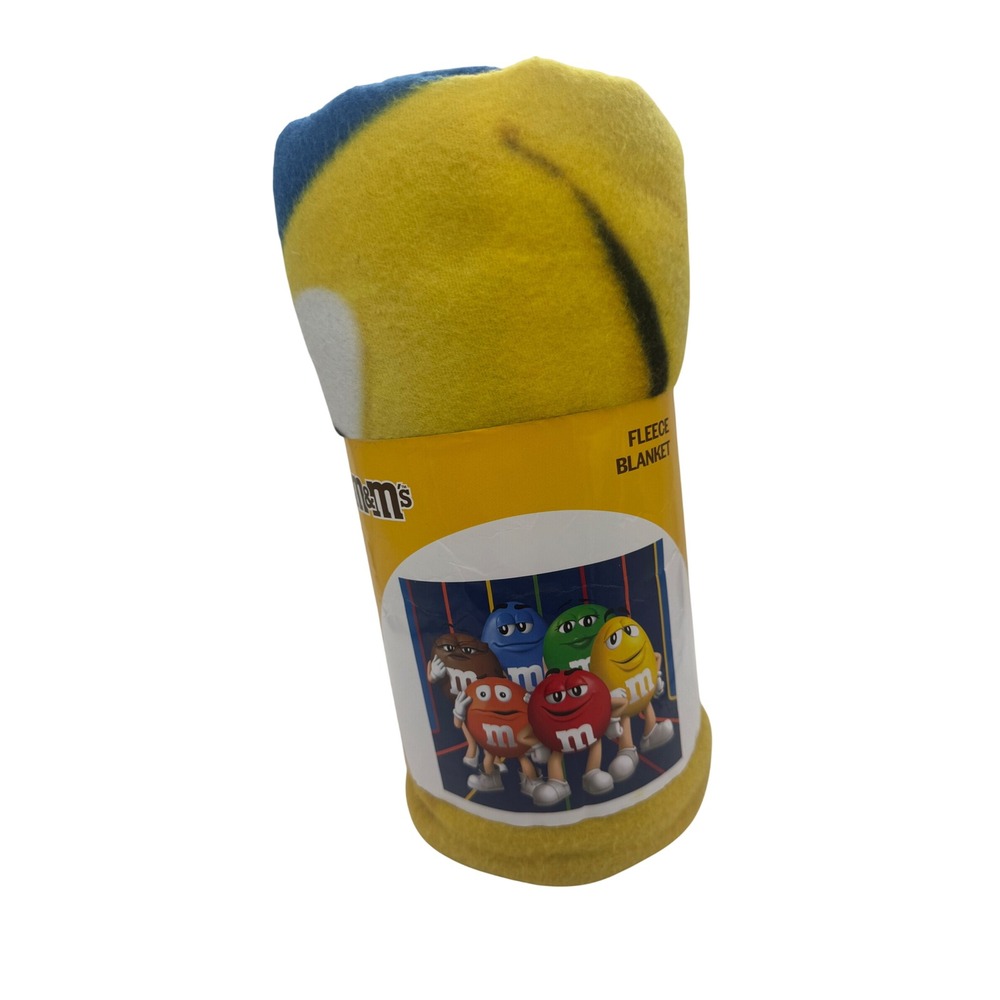 M&M's Character Fleece Throw Blanket Yellow 50x60 Multi Color Candy Graphic NEW